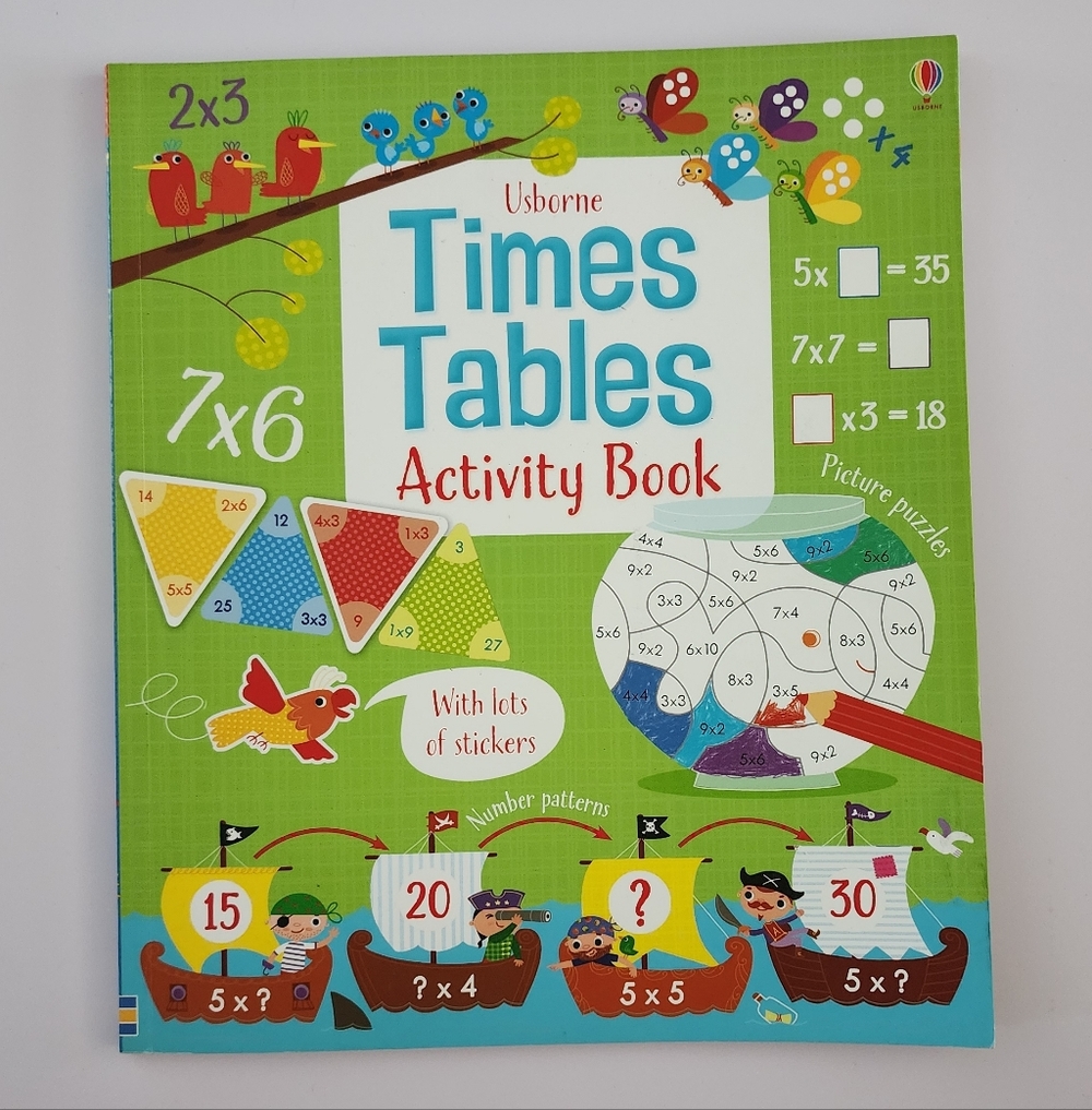 Usborne Kids Tiems Tables Activity Book - Blue/Teal